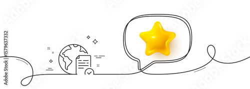 Online voting line icon. Continuous line with 3d star. Internet vote sign. Web election symbol. 3d star in speech bubble. Online voting single line ribbon. Loop curve pattern. Vector