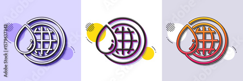 World water line icon. Halftone dotted pattern. Gradient icon with grain shadow. Clean aqua drop sign. Liquid symbol. Line world water icon. Various designs. Vector