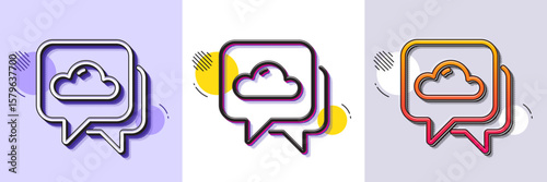Weather forecast line icon. Halftone dotted pattern. Gradient icon with grain shadow. Clouds sign. Cloudy sky symbol. Line weather forecast icon. Various designs. Vector