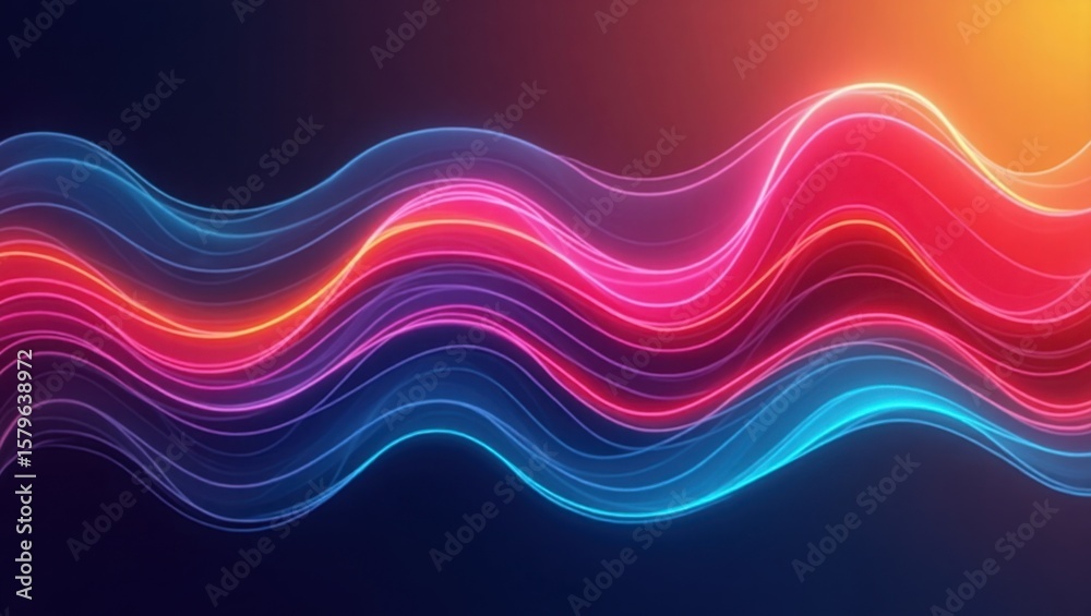Abstract wavy lines with blue pink red and orange colors on a dark gradient background design art Abstract wavy lines with blue pink red and orange colors on a dark gradient background design art