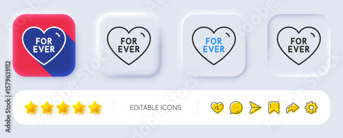 For ever line icon. Neumorphic, Flat shadow, 3d buttons. Sweet heart sign. Valentine day love symbol. Line for ever icon. Social media icons. Vector