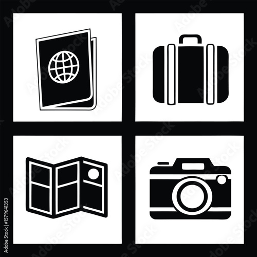 Travel Icons Passport Suitcase Map Camera vector