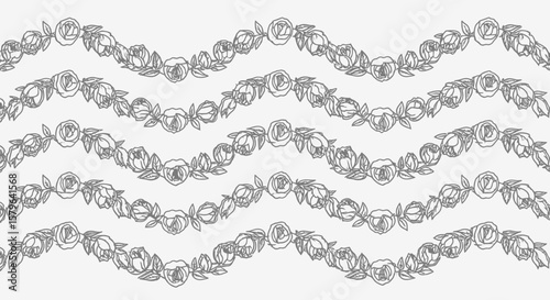 Elegant Floral Wave Pattern Seamless Gray Line Art Design for Textile, Wallpaper, and More