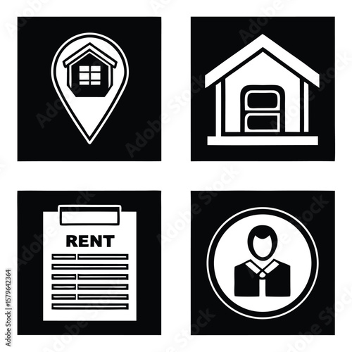 House location marker building rent document person icon black white