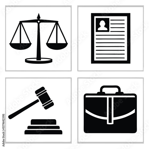 Justice scales resume briefcase gavel icons legal balance