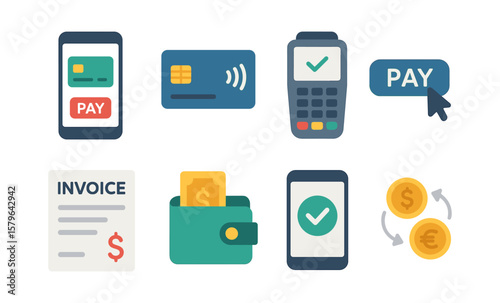 Mobile payment methods and financial transactions illustration