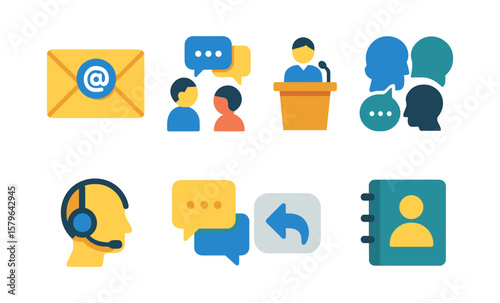 Colorful communication and support icons for email and customer interaction
