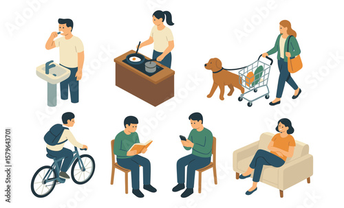 Everyday activities: diverse people engaging in daily routines and hobbies