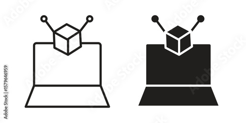 Computer simulation icon vector modern flat and stroke designs