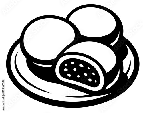 Three mochi on a plate.