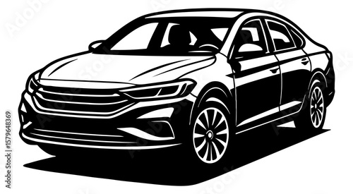 A black car with a white grille