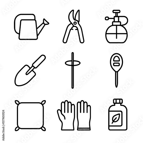 Pruning care plant bottle repotting icons icon shears vector meter can stick