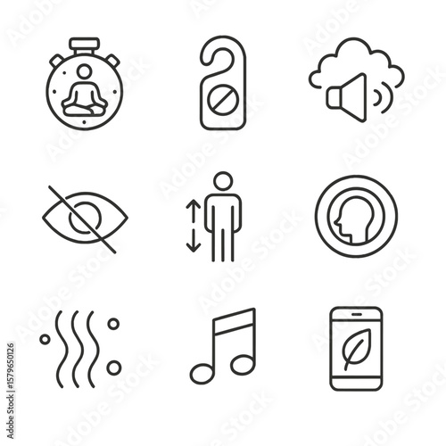 Strain eye break vector reminder calm breathing icon background noise wellbeing icons