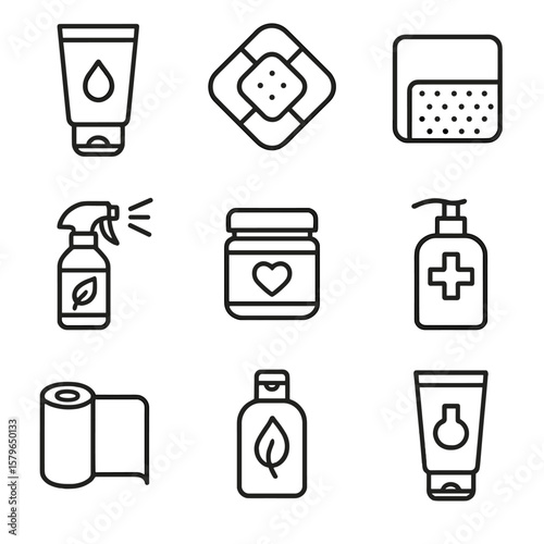 Icon pad bottle bandage vector soap antibacterial wrap ointment tattoo aftercare soothing