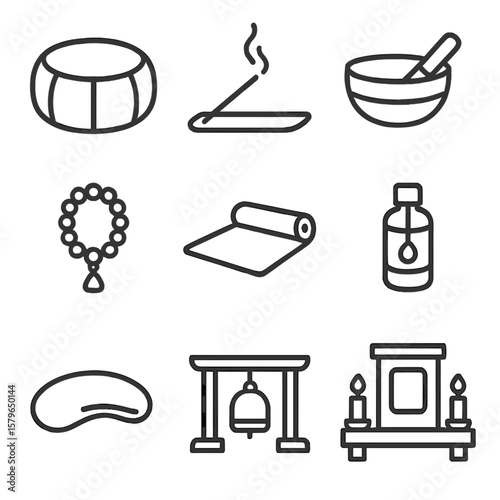 Tools altar holder bowl vector prayer icon meditation bell eye floor icons
