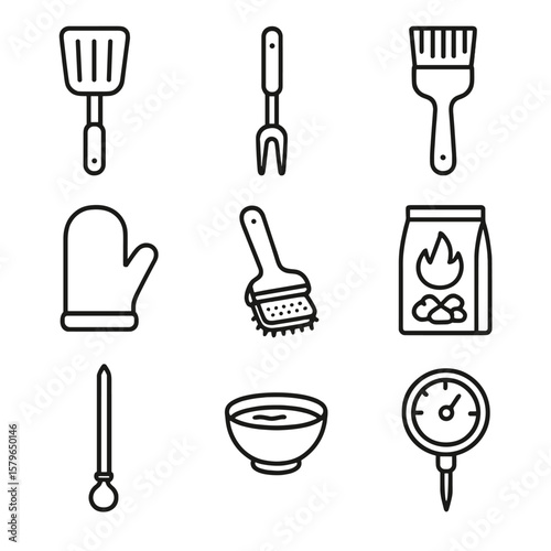 Icon spatula tools icons barbecue brush skewer bag grill vector bowl thermometer