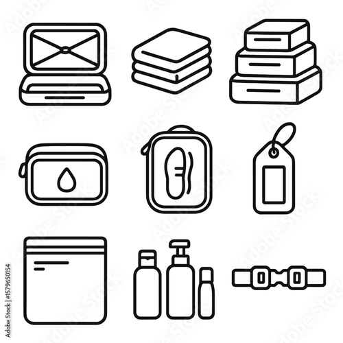 Cubes icon compression shoe packing open luggage travel icons straps vector pouch
