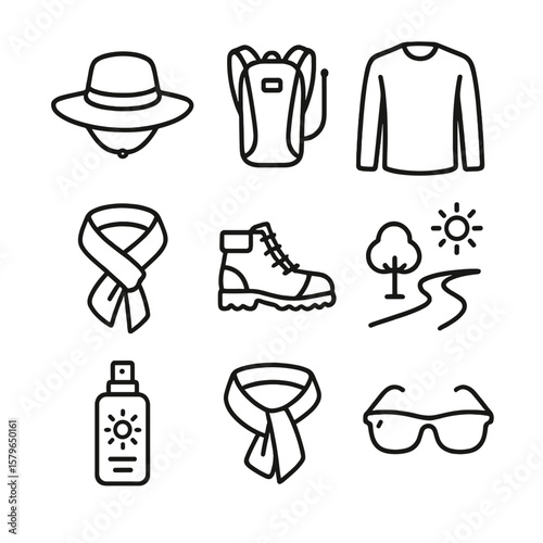 Safety neck cooling hiking sunscreen vector sunglasses shaded sun boots scarf icon