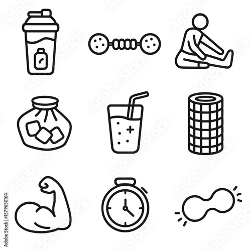 Cold tool roller rest shake icon workout vector recovery timer foam post