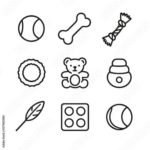 Feather animal ring icon chew treat vector bone pet rubber toy icons