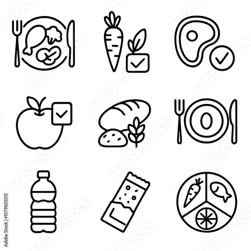 Portion healthy vector eating calorie bottle water log icons count icon food