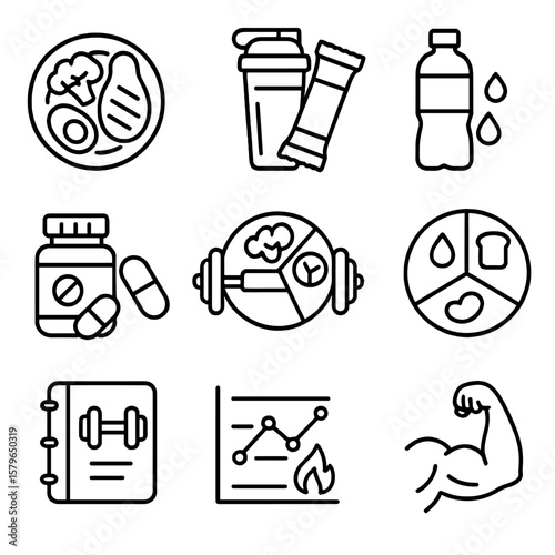 Fitness graph workout icon macro energy vector log plate meal logbook