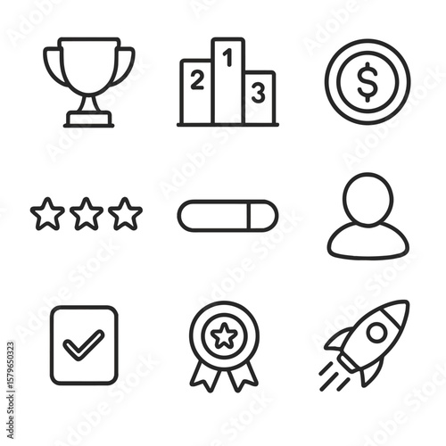 Vector icons rocket star icon chart badge rating leaderboard win gamified app