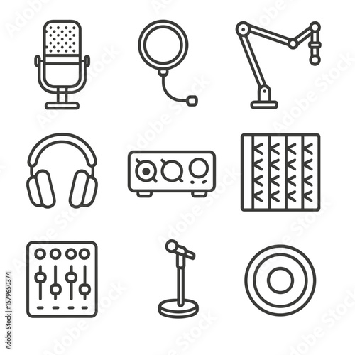 Pop setup boom microphone icons headphones podcast filter interface vector icon arm