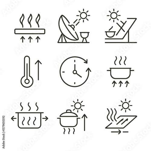 Icon glass reflective concentration cooking solar chart vector temperature icons time heat