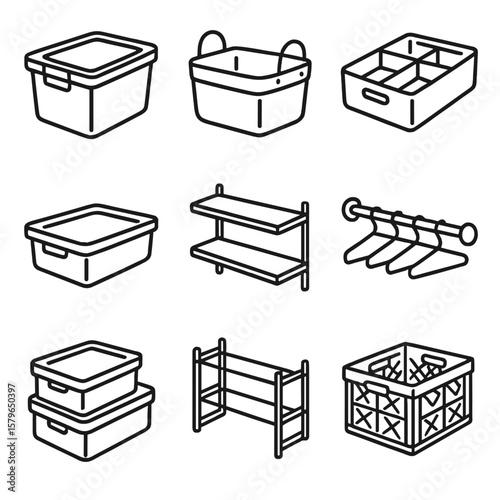 Fabric wall boxes vector icon storage icons baskets plastic home stackable shelves