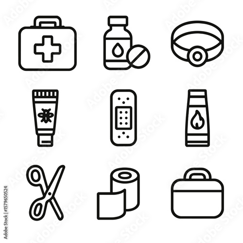 Cream water bite vector aid travel gauze first sickness gel icon case