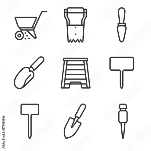 Planter scoop bulb garden soil icon bin spade tool plant vector icons