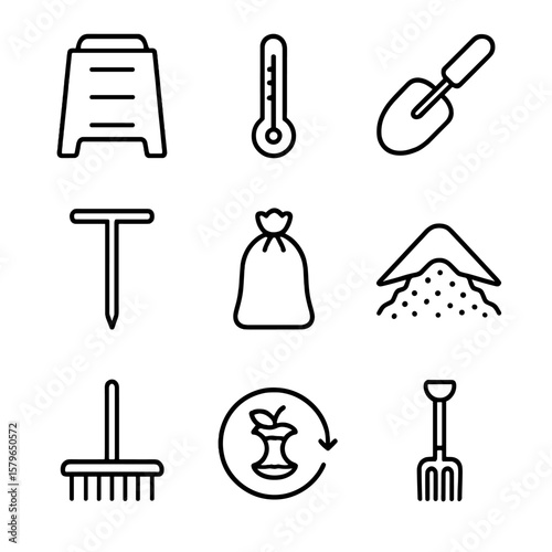 Vector composting waste tools pile scoop icons bag organic icon tool compost