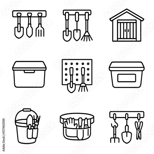 Icon shed pegboard garden wall vector bucket storage box tool belt rack