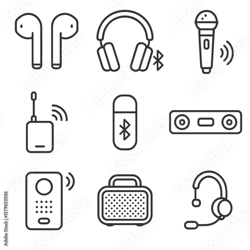 Headset intercom wireless earbuds receiver speaker icon audio soundbar vector