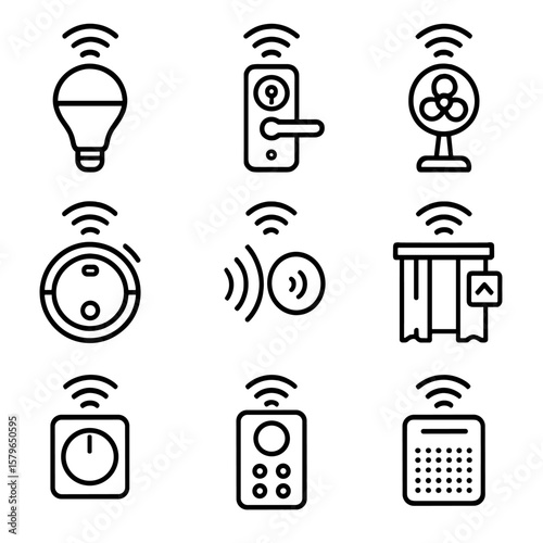 Wireless smart gadget icons door vector lock icon bulb light intercom vacuum