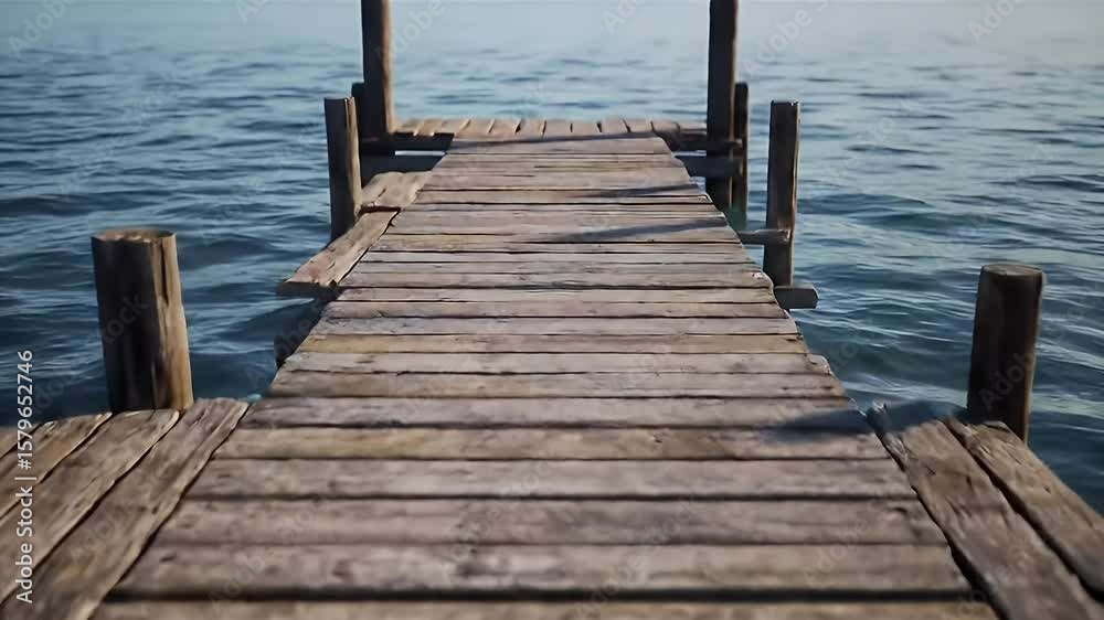 Weathered Wooden Pier Extends Into Calm Blue Waters Under Clear Skies Optimizing Tranquil Maritime Background Scenery Weathered Wooden Pier Extends Into Calm Blue Waters Under Clear Skies Optimizing Tranquil Maritime Background Scenery