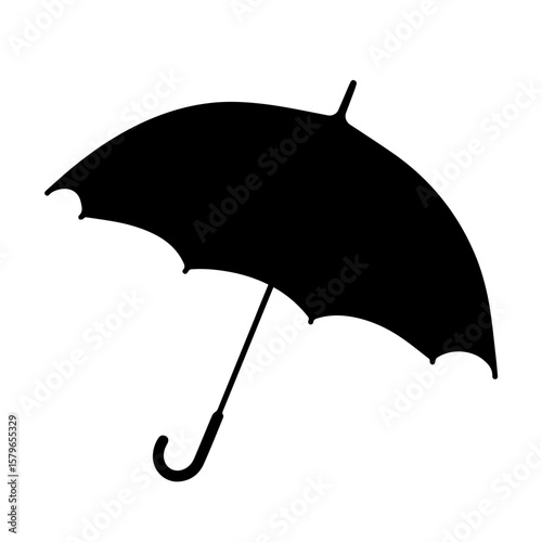 Black umbrella silhouette on white background for weather protection  