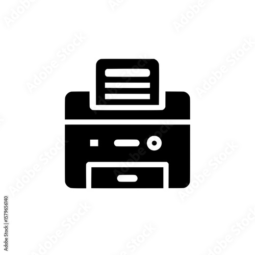 Black icon of a multifunction office printer device with buttons and tray representing printing technology