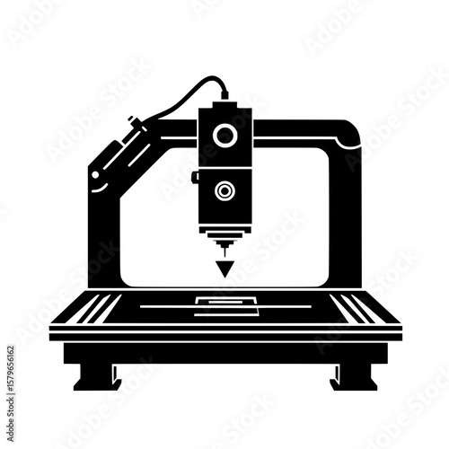 Line art icon of a 3D printer machine printing an object, representing additive manufacturing or prototyping