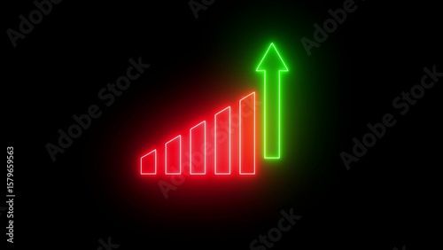A graphic illustration of an upward trending financial chart with a rising green arrow against a solid black background representing growth and success.