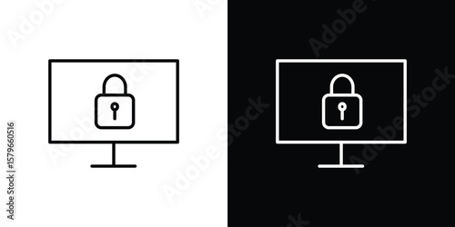 Computer security icon in trendy stroke liner style. Set of Website icon vector.
