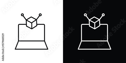 Computer simulation icon in trendy stroke liner style. Set of Website icon vector.