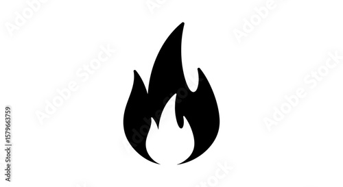 Simple black and white graphic of a stylized fire flame.