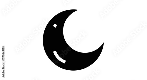 Crescent moon icon, simple black silhouette, night symbol.