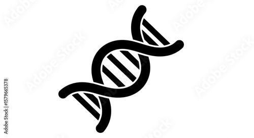 Black and white illustration of a double helix DNA strand.