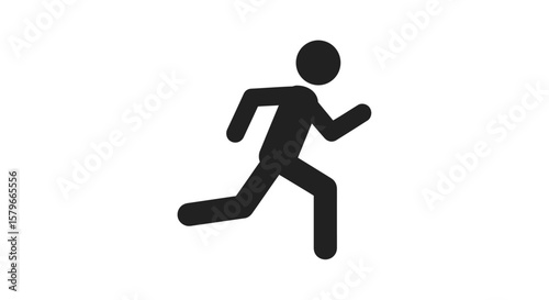 Black silhouette of a stick figure running or sprinting forward on a white background, depicting motion and activity.