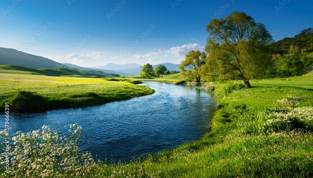 Obraz premium tranquil river flowing through lush greenery