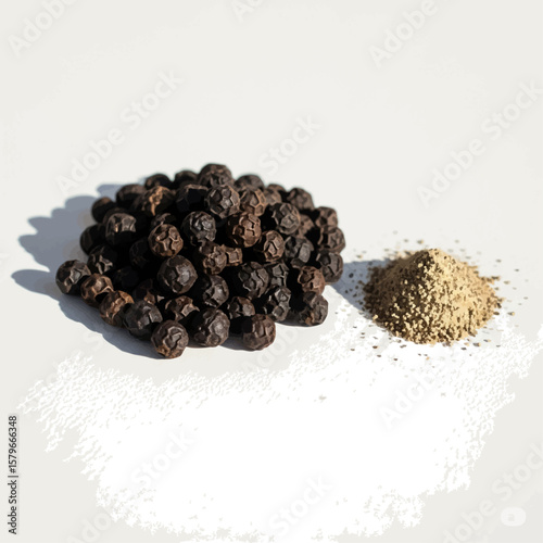 Peppercorns and Ground Pepper with oil painting