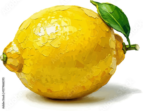 A Lemon with a Leaf with oil painting